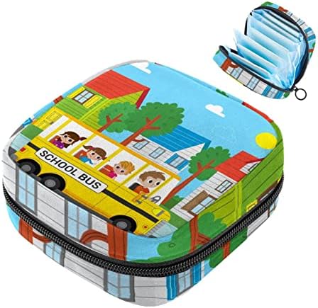 Cartoon Kids Kids School Model de autobuz Purse menstrual pentru școală, tampoane colectează pungă pentru fete pentru femei,
