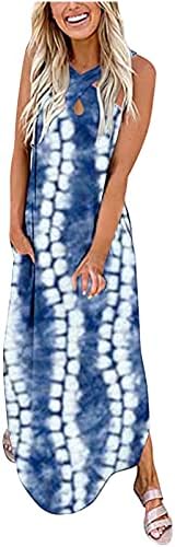 Sundress pentru femei 2023 rochie lungă lejeră Casual Crisscross Rochii Maxi despicate Fără mâneci rochie de plajă de vară