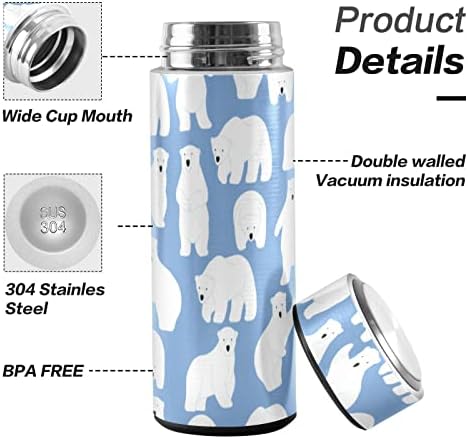 Cataku Polar Bear Sticlă de apă drăguță izolat 16 oz din oțel inoxidabil flacon termos pentru cafea băutură reutilizabilă gura