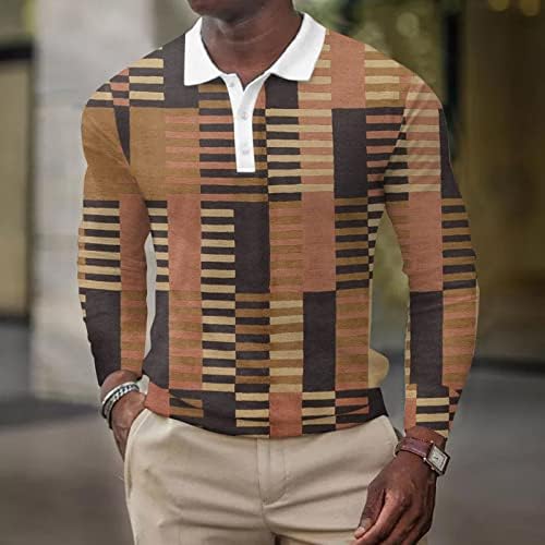 XXBR Tricouri polo pentru bărbați cu mânecă lungă cu mânecă frontală Button Henley Shirt Retro Boho Plaid Fashion Fashion Casual