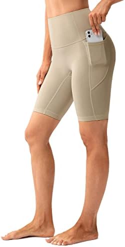 Pantaloni scurți de motociclist cu talie înaltă Lavento pentru femei-Pantaloni scurți de gimnastică Yoga cu buzunar de 5 /