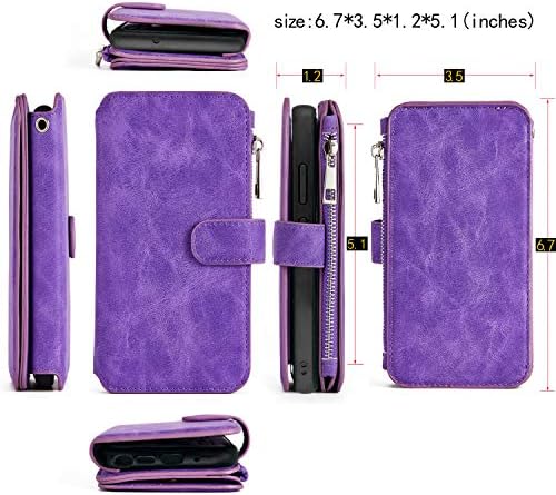 Husă MODOS LOGICOS pentru Samsung Galaxy Note 20, [portofel detașabil Folio] [2 în 1][Depozitare numerar cu fermoar] [14 sloturi pentru carduri 1 fereastră foto] poșetă din piele PU cu carcasă magnetică interioară detașabilă-Violet