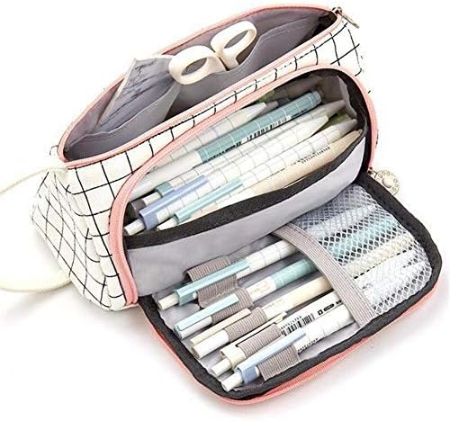N / A SYL-BABY Capacitate mare 3 compartimente Case pentru creion pentru studenți Carcasă creion și stilouri școlare cu 20 de culori creion stilou cu geantă cosmetică realizată manual