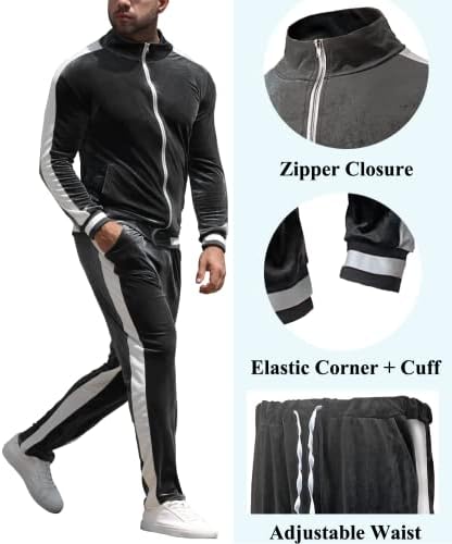 Set de costume de transpirație Yaogro Velor: Costumele de jogging pentru bărbați Pantaloni casual Zip Casual Pantaloni 2 piese