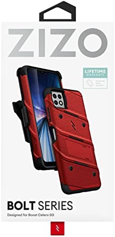 Bundle Zizo Bolt pentru carcasă Celero 5G cu ecran Protector Kickstand Holster Lanyard - Roșu