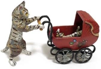 Mama pisicii cu bebeluș în figurina din bronz Pram Viena