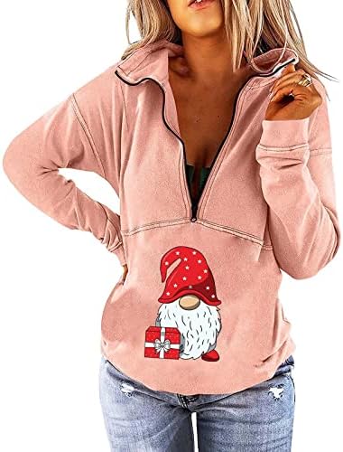 Jjhaevdy femei Crăciun Maneca lunga 1/4 fermoar guler picătură umăr supradimensionate Slouchy tricoul pulover pulover