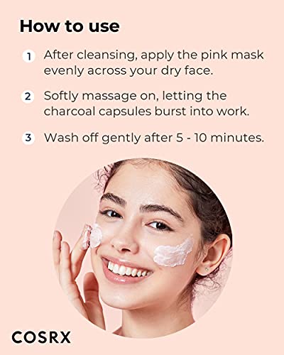 COSRX Pink Pore Clarifying Charcoal Mask 3.8 fl. oz / 110g puncte negre, pori, controlul acneei, schimbarea culorii Fun Skincare,