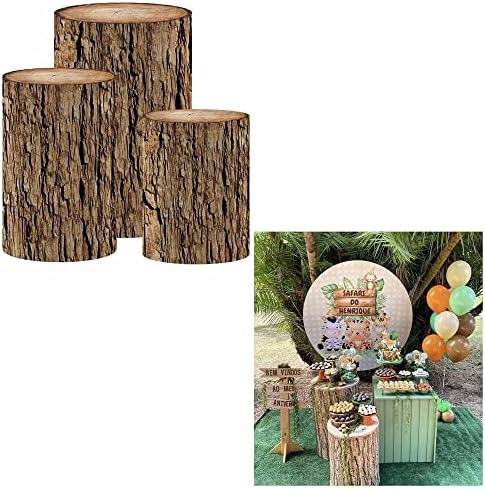 Huse pentru piedestale din lemn vintage pentru jungle sălbatice de zi de naștere Decorare din lemn cu granulație din lemn de