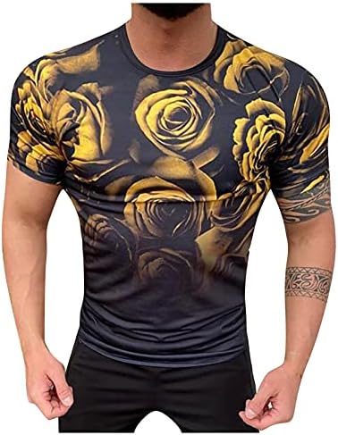 NEARTIME Mens Casual T-Shirt, vara Digital 3D imprimare maneca scurta Topuri flori imprimare Gradient rotund gat Topuri
