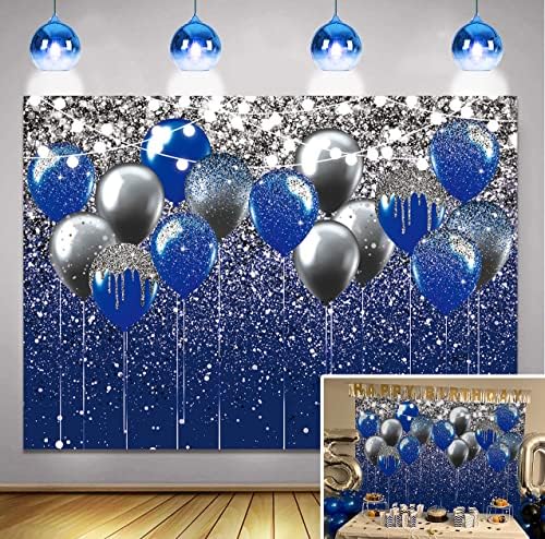Albastru regal sclipici fundal albastru și argintiu negru balon Sequin fotografie fundal pentru ziua de nastere nunta absolvire