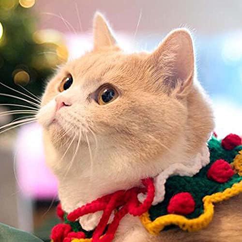 Blând Miau Verde Crăciun Pet Guler Lace Cat Teddy Bichon Eșarfă Tricotate Manual Colier De Anul Nou Fotografie Croșetat Eșarfă