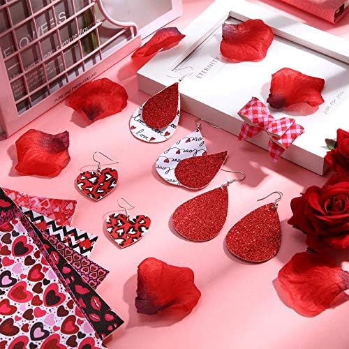 Set de fabricare a cerceilor de Ziua Îndrăgostiților, 12 foi Love Heart Pattern imprimat Faux din piele, Trusă de fabricare