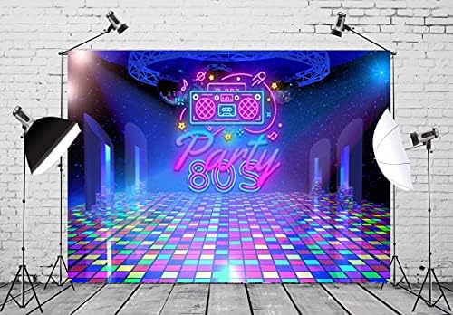 LOCCOR 9x6ft Fabric țesătură 80S fundal neon Radio Background Step și repetare petrecere hip hop petrecere de naștere decorare