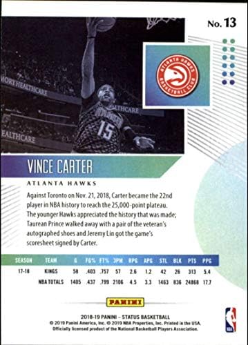 2018-19 Status Panini 13 Vince Carter Atlanta Hawks NBA Carte de tranzacționare a baschetului NBA