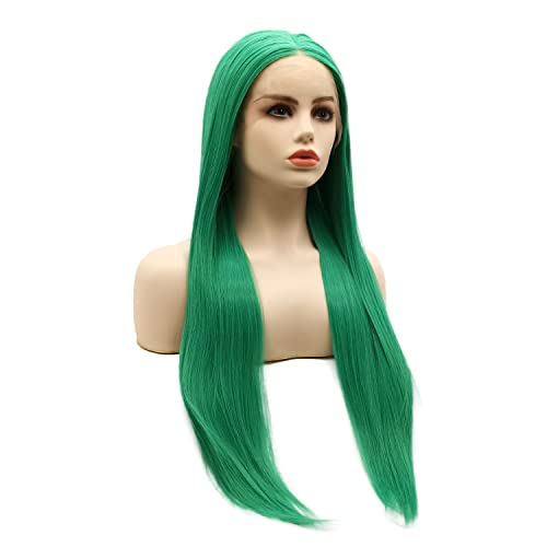 LUSHY frumusete par sintetice dantela fata peruca drept lung 24inch Lumina verde grele densitate rezistente la căldură realist
