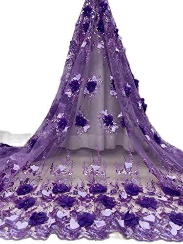 Mahacraft Nigerian Purple Voile Lace Fabric Lace 3D Flower Lace Fabric Design țesătură din dantelă cu margele africane pentru