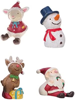 Pretyzoom mini rășină figurine de Crăciun 4pcs în miniatură zăpadă de zăpadă Moș Crăciun renă oaie figură tort topper xmas