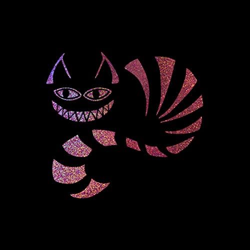 Wonderland Cheshire Cat Decal Vinil Vinil Auto auto Laptop pentru camion auto | Glitter holografic roz | 5.5 x 5