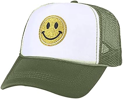 Lin SU Fashion Smile Face Sequins Baseball Cap Printing Neon High Crown Foam Mesh Back Camionar pălărie pentru bărbați și femei