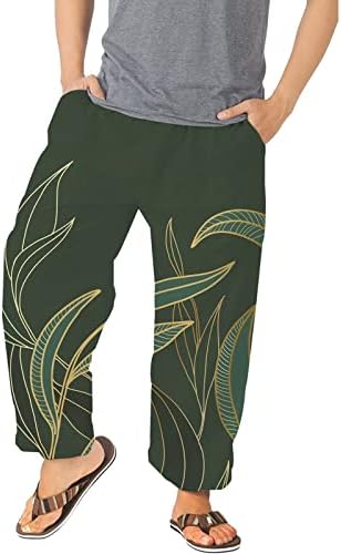 Pantaje de transpirație pentru bărbați vara pantaloni cu picioare largi de marmură imprimat talie elastică pantaloni cu lungime