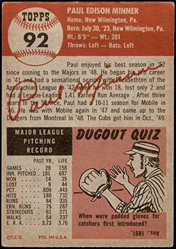 1953 Topps 92 Paul Minner Chicago Cubs Cubs bun