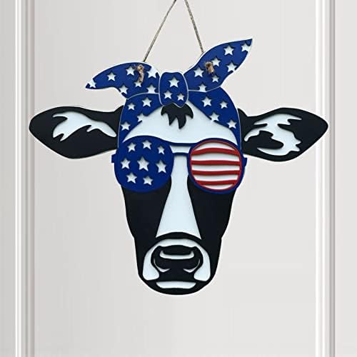 Decorațiuni de petrecere de Paște set 4 iulie vacă ușă umerașă vacă ușă semn de vacă cap personalizat pentru fermă cu ușă.
