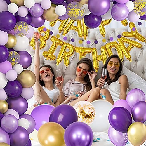 131pcs Violet Aur ziua de nastere decoratiuni baloane Violet Garland arc Kit femei violet și aur confetti Latex baloane Fericit