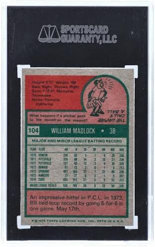 Memorabile sportive Bill Madlock Chicago Cubs 1975 Topps Rookie Card 104 SGC Autentificat 8 Carte de tranzacționare - Carduri