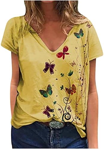 Vara Casual T Shirt pentru femei fluturi colorate tricouri imprimate V gât maneca scurta Tee Topuri Vrac se potrivesc bluze