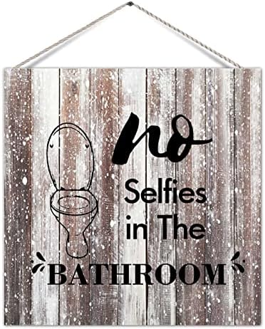 Placă de semne de palet amuzant fără selfies în baie cu aspect în suferință din lemn perete fronton ușă plăci motivaționale