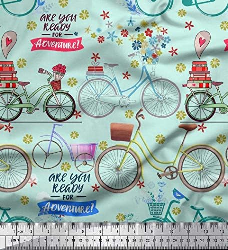 Soimoi bumbac cambric Text Text, Floral & amp; biciclete de Transport imprimate ambarcațiuni Tesatura de curte 42 Inch larg