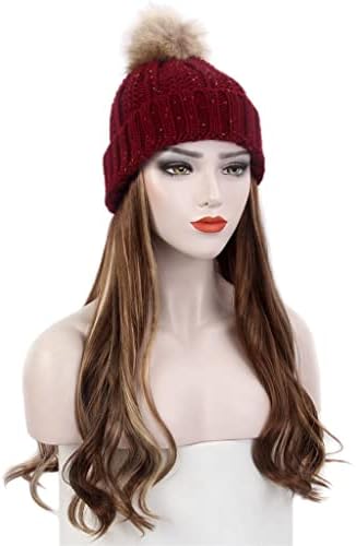 Dobândi moda Europene și americane Doamnelor păr pălărie unul roșu tricotate pălărie Peruca Lung cret maro peruca și pălărie