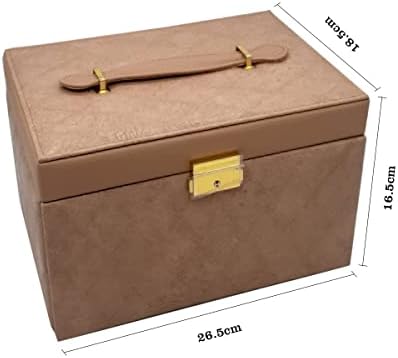 Cutie de bijuterii pentru femei Sagrach cu blocare și tavă detașabilă | Accesorii Suport cu 3 sertare pentru cercei Brățară