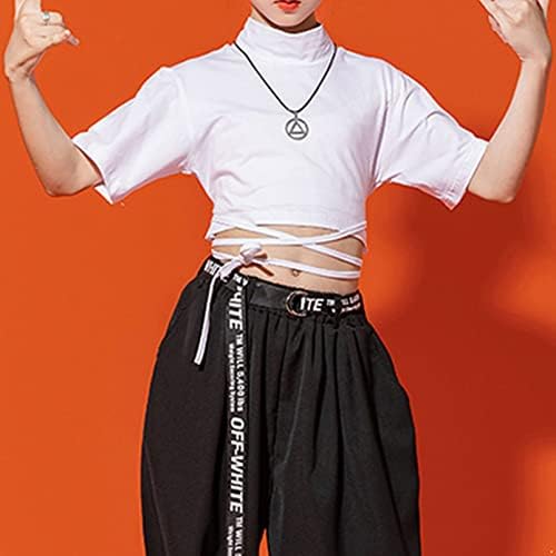 Aislor Kids Girls Dance Crop top cu mânecă scurtă gât batjocoritor curele hip hop jazz balet dance atletic tricouri