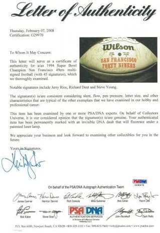 1994 San Francisco 49ers Super Bowl XXIX Echipa Champs a semnat fotbal PSA ADN COA - fotbal autografiat