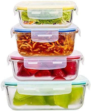 ANTY 8 buc. Set de containere de depozitare a mesei din sticlă cu capac de blocare Snap Containere de depozitare a alimentelor