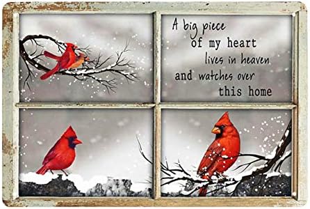 Amelia Sharpe Vintage Tin Sign Cardinal Bird3 pe fereastră O bucată mare din inima mea trăiește în cer și veghează peste acest
