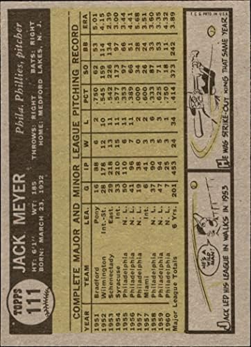 1961 Topps 111 Jack Meyer Philadelphia Phillies NM Phillies