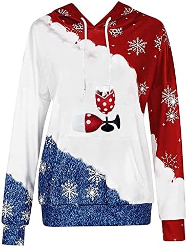Hoodie de Crăciun Nokmopo pentru femei casual casual toamna de iarnă patchwork de Crăciun imprimeu de căldură confortabilă