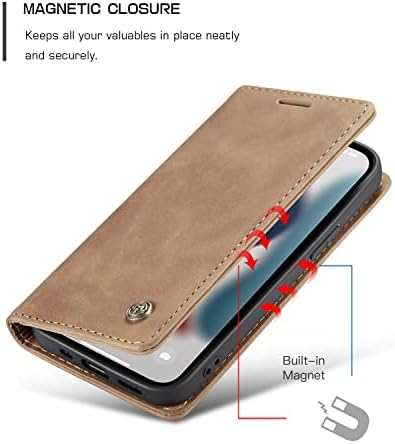 Caseme Slim portofel telefon caz compatibil cu iPhone 13 Mini, Retro PU piele Carte Folio magnetice Flip Cover Card titularul
