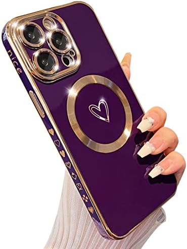 Carcasă magnetică Ankofave pentru iPhone 14 Pro Max Telefon pentru femei, Cute Love Heart Soft Magsafe Carcasă, a ridicat Protecție completă a lentilelor pentru camere pentru iPhone 14 Pro Max Case Magsafe -Eep Purple