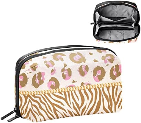 Geantă de machiaj impermeabil, pungă de machiaj, organizator de cosmetic de călătorie pentru femei și fete, lanț leopard zebra