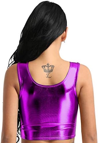 Moggemol Women's Shiny Metallic Mâneceless Crop Tops Party Party Rave Dance Tank Tricou Clubwear Hear