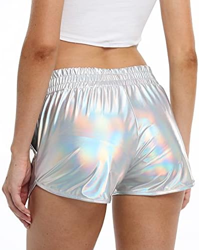 Fenyong femei metalice pantaloni stralucitori pantaloni cu talie elastica fierbinte Rave dans