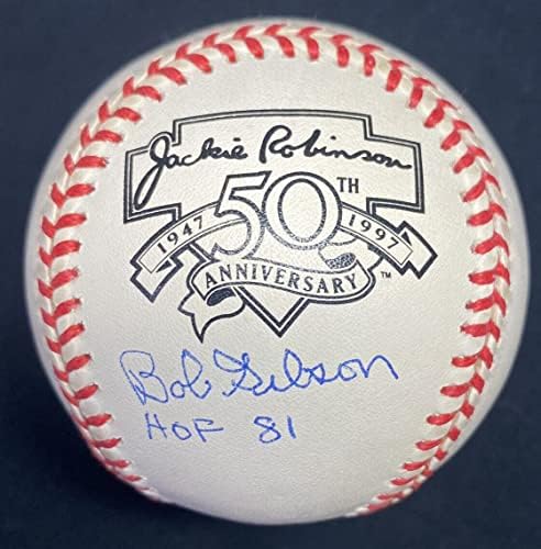 Bob Gibson HOF 81 Jackie Robinson Logo Baseball JSA - baseball -uri autografate