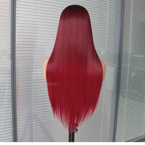 SALLYWELL Negru roșu Ombre culoare peruci pentru femei rezistente la căldură sintetice dantela fata peruci moda lung drept