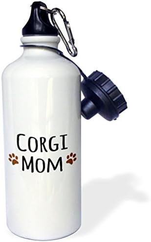 3DROSE Corgi Dog Mom-Doggie de Breed-Brown Muddy Paw Imprimeuri Love-Doggy Lover-Proud Mama Proprietar pentru animale de companie Sports Water Bottle, 21 oz, Alb