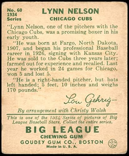1934 Goudey # 60 Lynn Nelson Chicago Cubs Cubs Good