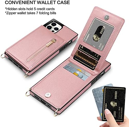 Hiandier portofel caz compatibil cu iPhone 13 Pro Max caz 5g 6.7-Inch Card titularul fermoar spate Flip cu Crossbody Lanyard
